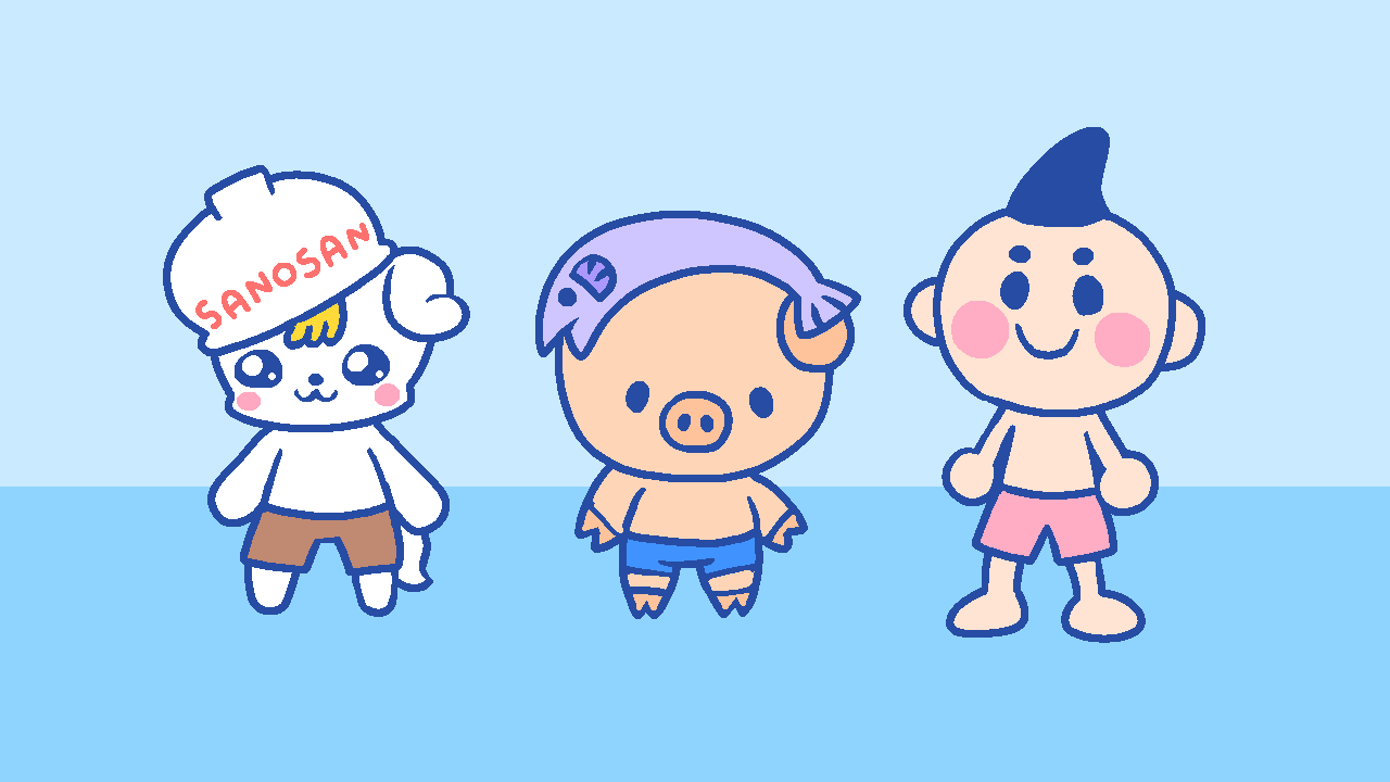 水着を着る3人のゆるキャラ