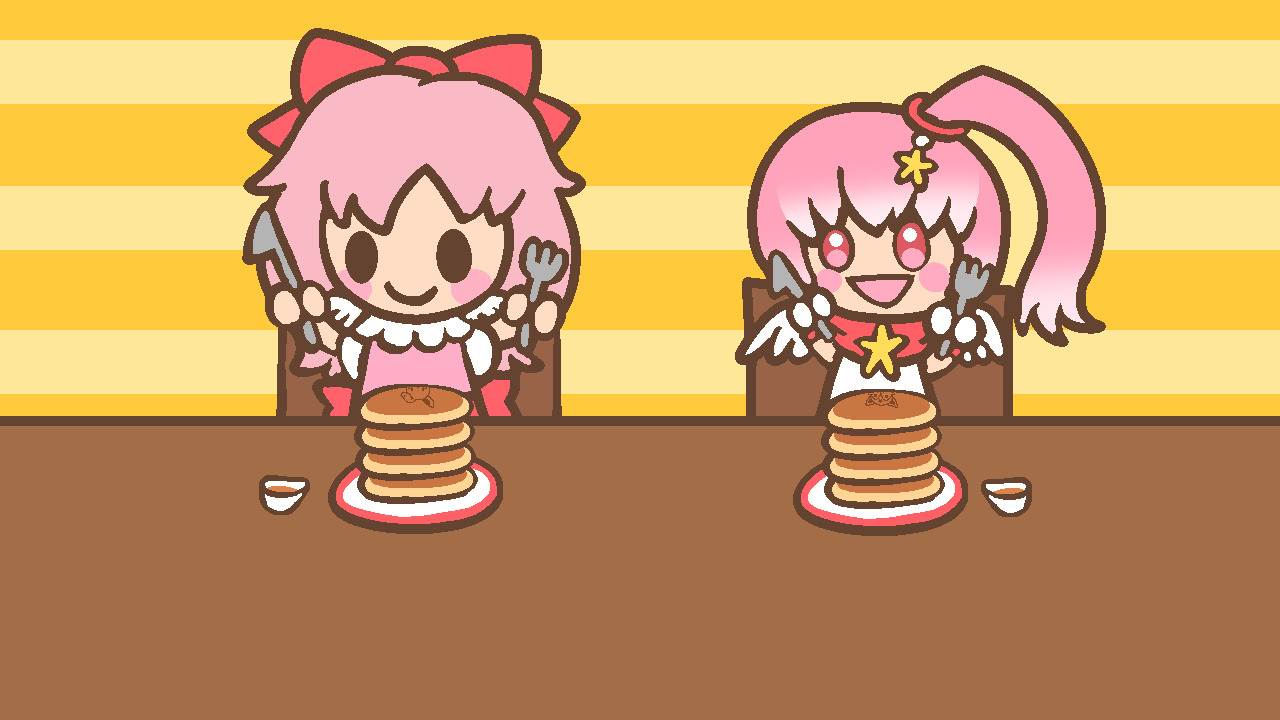 パンケーキを食べるキャラクター