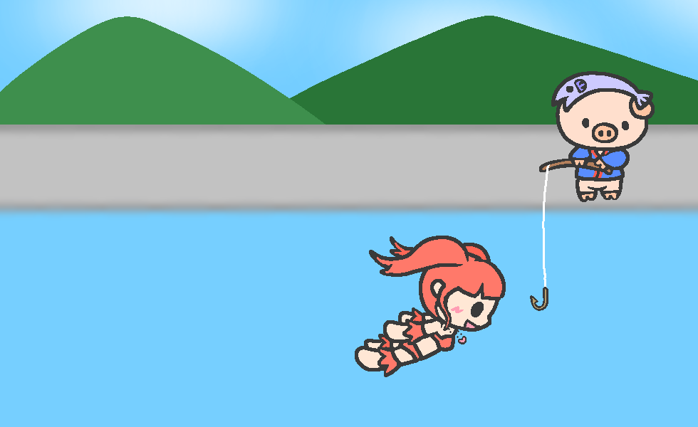 偽物の海老を釣るあゆコロちゃん