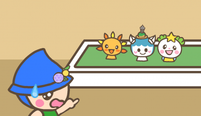 お風呂に入る3名のゆるキャラ
